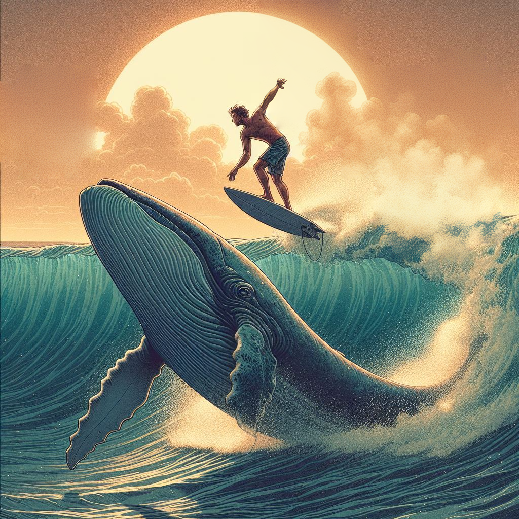 Солнце волна кит сёрфер