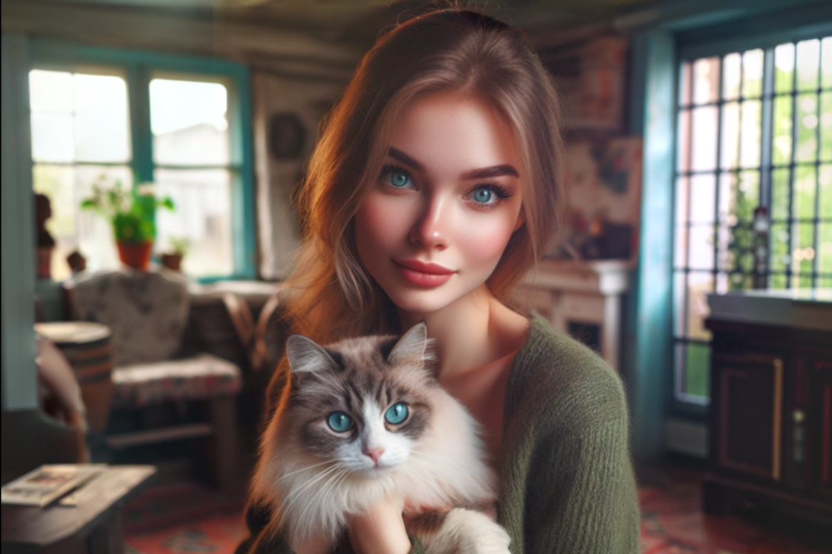 Милая девушка с котом