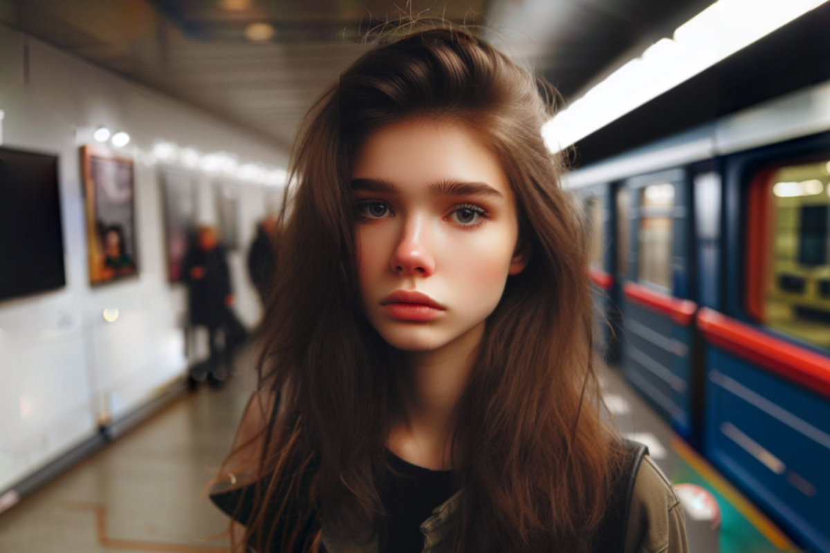 Грустная девушка в метро
