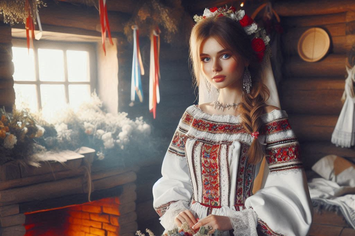 Невеста в свадебном национальном костюме, русская свадьба